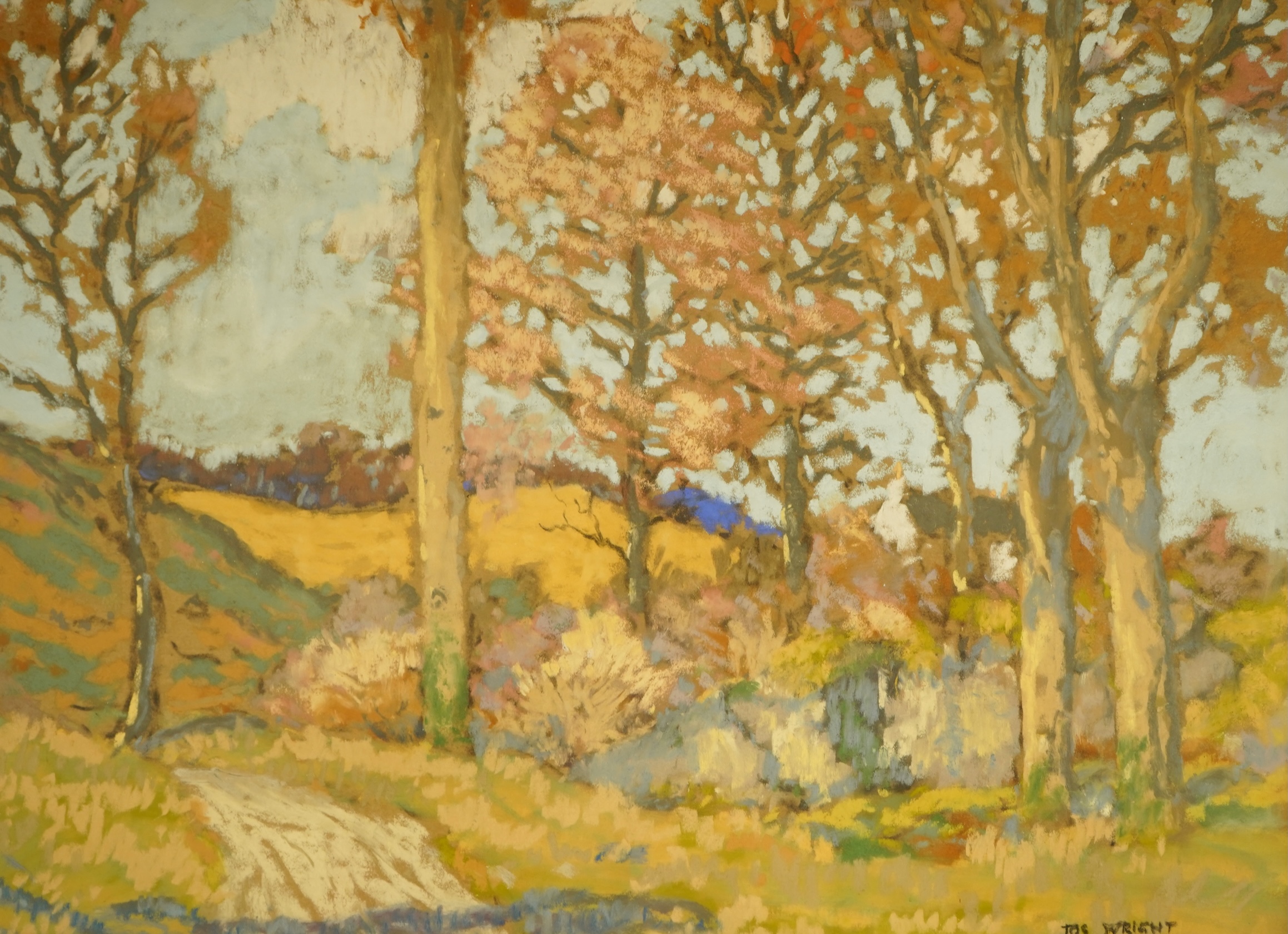 James Wright RSW (Scottish 1885-1947), 'A farm road, Rosneath', signed, pastel, 27 x 35cm